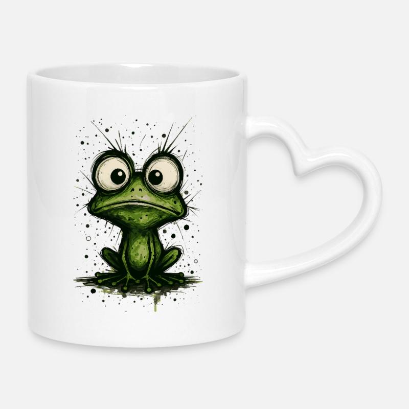 Drôle de grenouille aux grands yeux – éclaboussure de bande dessinée - Mug avec anse en forme de cœur - blanc