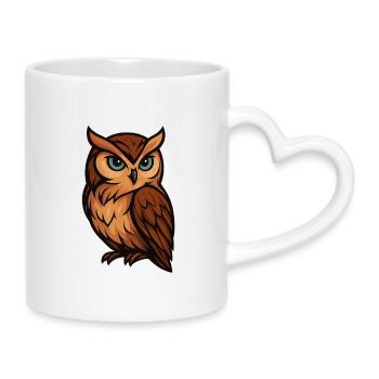 Tawny Owl Cartoon Owl in Warm Brown - Mug with Heart-Shaped Handle - white - Right