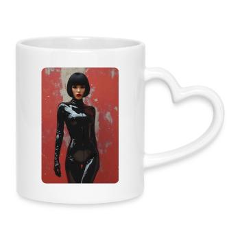 T-shirt Noir Femme - Mug with Heart-Shaped Handle - white - Right