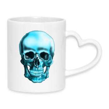 Blauer Schädel Neonprint - Tasse mit Herzhenkel - Weiß - Rechts