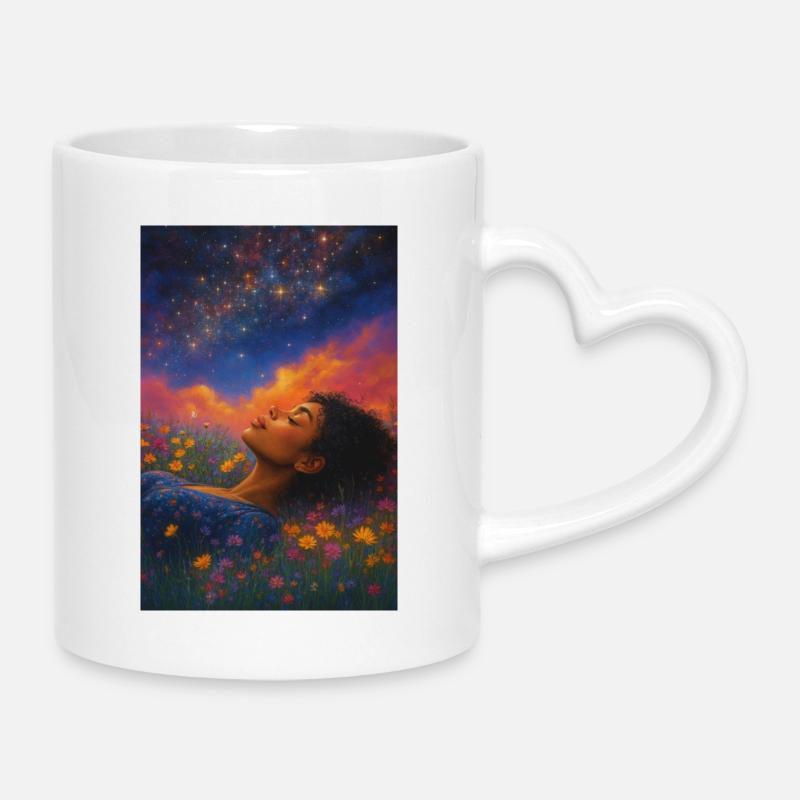 Étoile de lune dans le champ de fleurs - Mug avec anse en forme de cœur - blanc