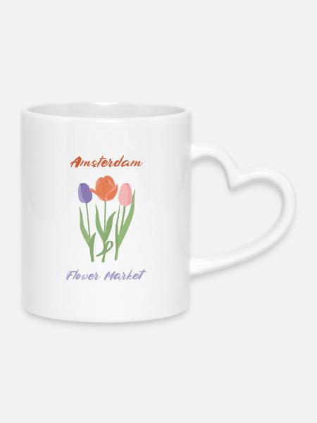 Amsterdam Tulpen - Tasse mit Herzhenkel - Weiß
