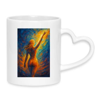 Silhouette im Feuerlicht - Tasse mit Herzhenkel - Weiß - Rechts