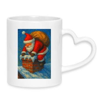 Santa Claus Climbs Chimney in Snow - Mug with Heart-Shaped Handle - white - Right