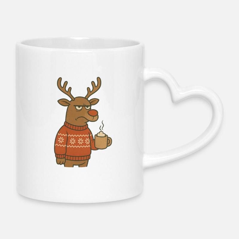 Renne avec tasse - Mug avec anse en forme de cœur - blanc