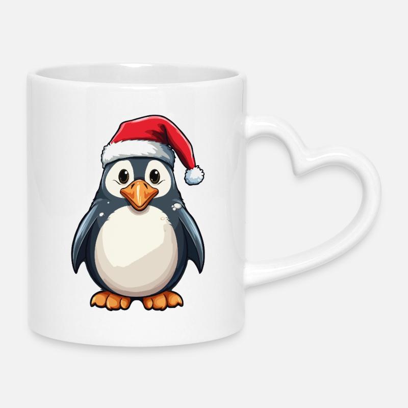 Penguin with festive Santa hat - Mug with Heart-Shaped Handle - white