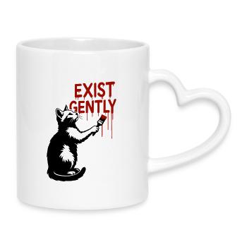 Exist Gently Cat Print - Mug with Heart-Shaped Handle - white - Right
