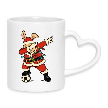 Dabbing Rabbit Santa Claus Football Cute - Mug with Heart-Shaped Handle - white - Right