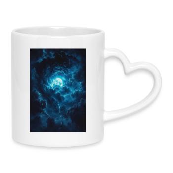 Blauer Himmel mit Mond im Sturm - Tasse mit Herzhenkel - Weiß - Rechts
