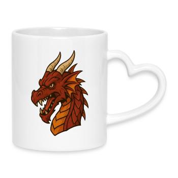 Feuriger Drachenkopf Cartoon - Tasse mit Herzhenkel - Weiß - Rechts
