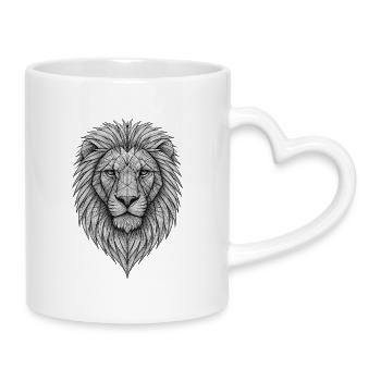 Geometric lion head line art - Mug with Heart-Shaped Handle - white - Right