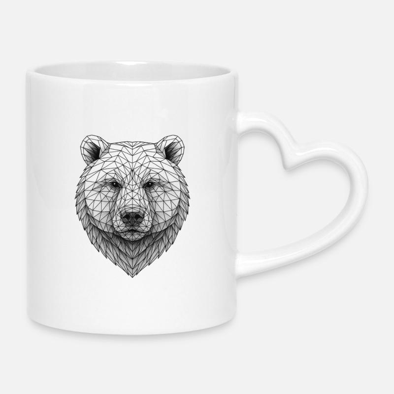 Geometric Bear Head - Mug with Heart-Shaped Handle - white