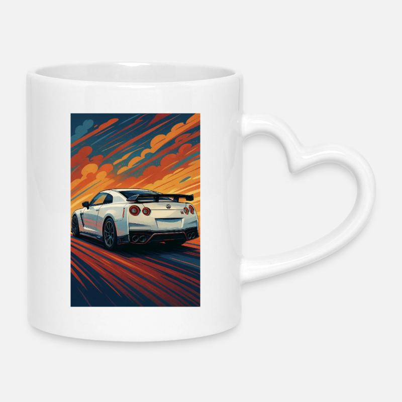 Sunset GT-R Sprint Artwork - Mug with Heart-Shaped Handle - white