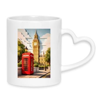 London Paper Craft: Rote Telefonzelle von Big Ben - Tasse mit Herzhenkel - Weiß - Rechts