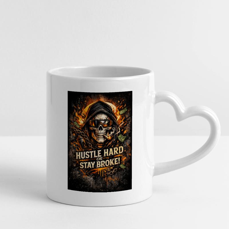 Hustle Hard oder Stay Broke Tasse mit Herzhenkel