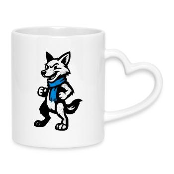 Héros loup avec écharpe bleue - Mug avec anse en forme de cœur - blanc - Droite