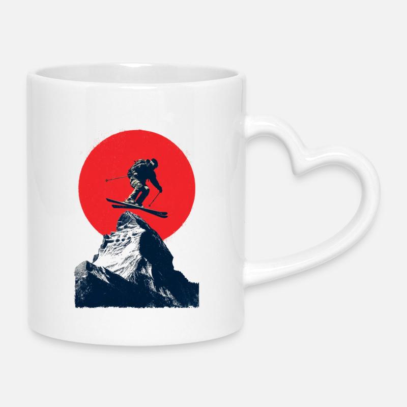 Ski jumping over rocky peaks - Mug with Heart-Shaped Handle - white