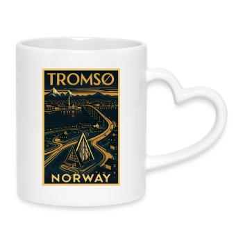 Tromsø Norwegen – Retro Reiseposter Art Deco - Tasse mit Herzhenkel - Weiß - Rechts
