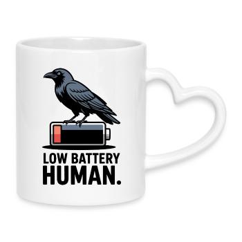 Raven über niedrige Batterie - Tasse mit Herzhenkel - Weiß - Rechts