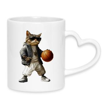 Cat Basketball / Hooper Baller - Mug with Heart-Shaped Handle - white - Right