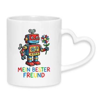 Colorful robot friend with flower - Mug with Heart-Shaped Handle - white - Right