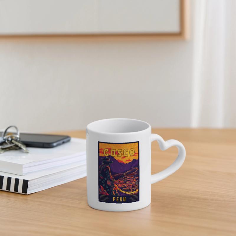 Entdecken Sie das lebendige Cusco in Peru – Reisekunst Tasse mit Herzhenkel