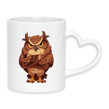 Grimmige Eule mit verschränkten Flügeln - Tasse mit Herzhenkel - Weiß - Rechts