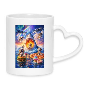 Chiots, requins et friandises - Mug avec anse en forme de cœur - blanc - Droite
