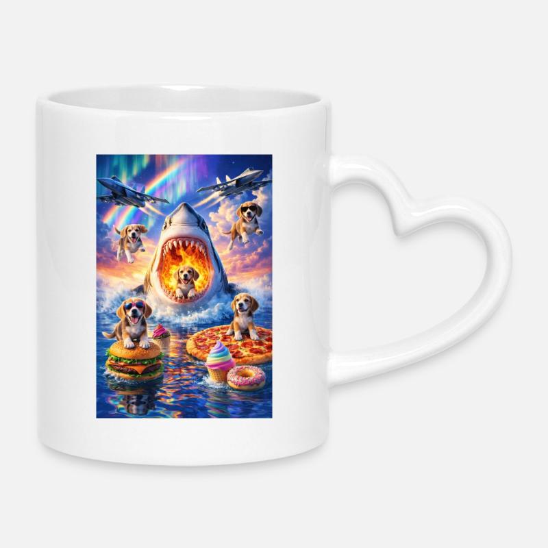 Chiots, requins et friandises - Mug avec anse en forme de cœur - blanc