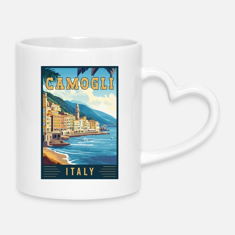Experience Charming Camogli in Italy - Mug with Heart-Shaped Handle - white