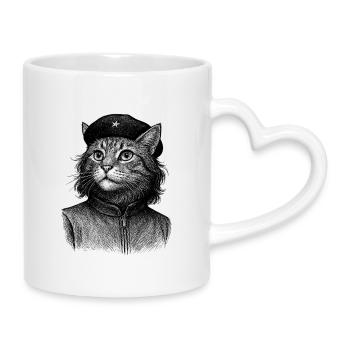 Cat with beret - Mug with Heart-Shaped Handle - white - Right