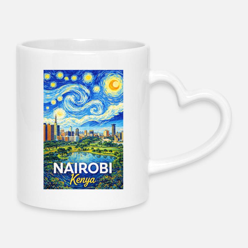 Nairobi Kenya Starry Night - Tasse mit Herzhenkel - Weiß