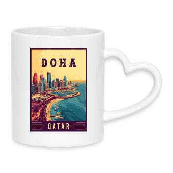 Explore Desert City Skyline of Doha in Qatar - Mug with Heart-Shaped Handle - white - Right