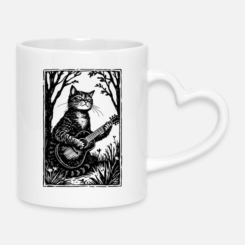 Cat Playing Guitar - Mug with Heart-Shaped Handle - white