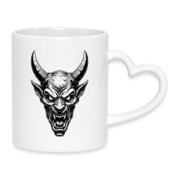 Dämonisches Gehörntes Masken-Teufelstotem Schwarz-Weiß - Tasse mit Herzhenkel - Weiß - Rechts