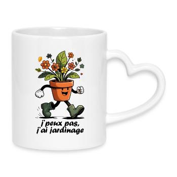 Je peux pas, j’ai Jardinage – Pot de Fleur fun - Mug avec anse en forme de cœur - blanc - Droite
