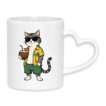 Strandkatze mit Hawaiihemd und Kokosnuss - Mug avec anse en forme de cœur - blanc - Droite