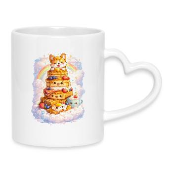 Paradis des crêpes de Kawaii Corgi - Mug avec anse en forme de cœur - blanc - Droite