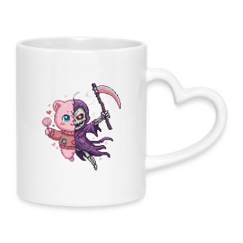 Effrayant Mignon Ours en peluche et Faucheuse Pixel Art - Mug avec anse en forme de cœur - blanc - Droite