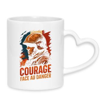 Pompier Courage Face au Danger – Héros Français - Mug avec anse en forme de cœur - blanc - Droite