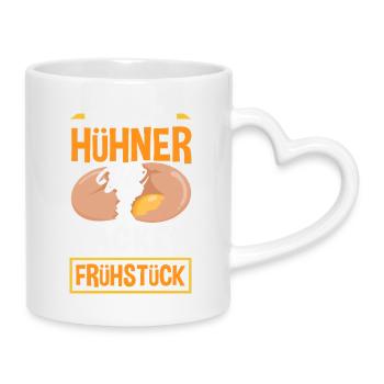 I love chickens – they poop breakfast - Mug with Heart-Shaped Handle - white - Right