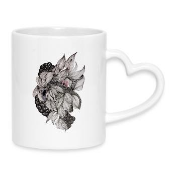 Black and white flower spiral - Mug with Heart-Shaped Handle - white - Right