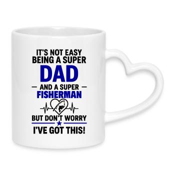 Heart + Fishing – Super Papa Angler - Mug with Heart-Shaped Handle - white - Right