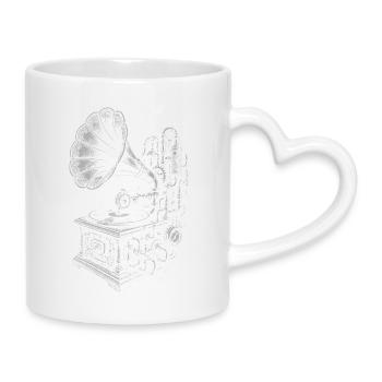 Antike Grammophon-Skizze - Tasse mit Herzhenkel - Weiß - Rechts