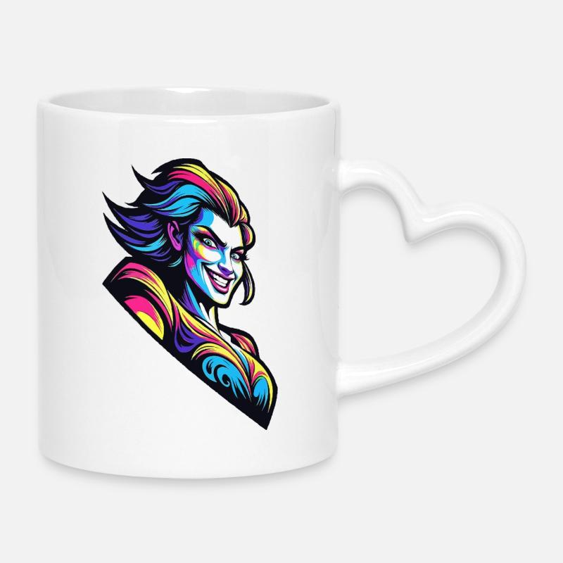 Neon-Diva Pop-Art-Porträt - Tasse mit Herzhenkel - Weiß