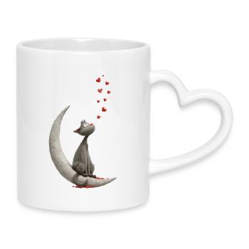 Chat sur la Lune - Mug avec anse en forme de cœur - blanc - Droite