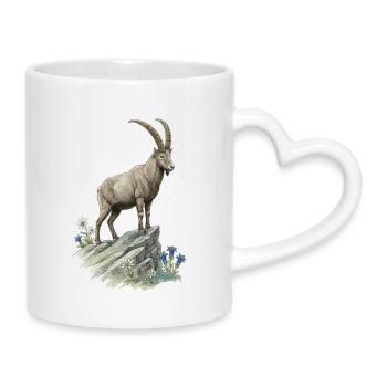 Alpen Steinbock Edelweiß Bergtier Naturmotiv - Tasse mit Herzhenkel - Weiß - Rechts