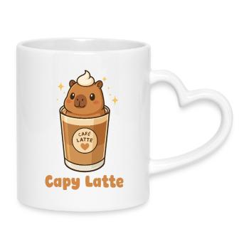 Capy Latte Capybara Cafe Latte Kaffee Kawaii Süß - Tasse mit Herzhenkel - Weiß - Rechts