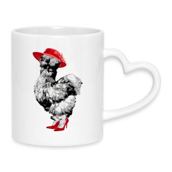 Lustiger Huhn mit Hut und Schuhen, Seidenhuhn - Tasse mit Herzhenkel - Weiß - Rechts