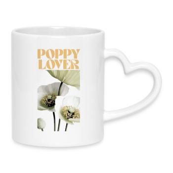 Mohnliebhaber Botanisches Blumendesign - Tasse mit Herzhenkel - Weiß - Rechts